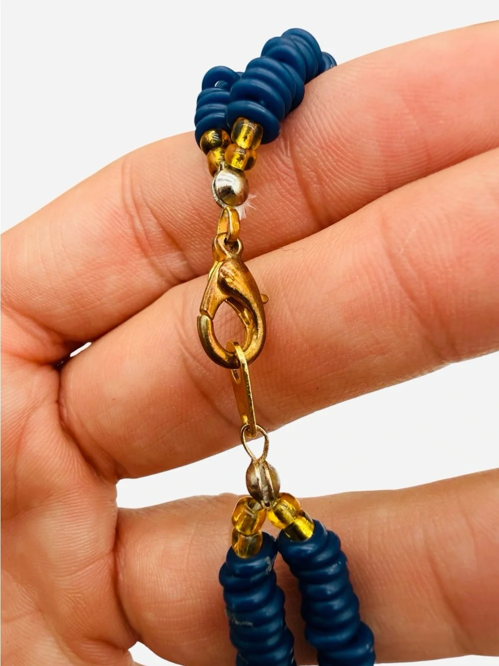 Vintage Artisan Navy Blue and Gold Nautical Charm Necklace w/ Matching Earrings